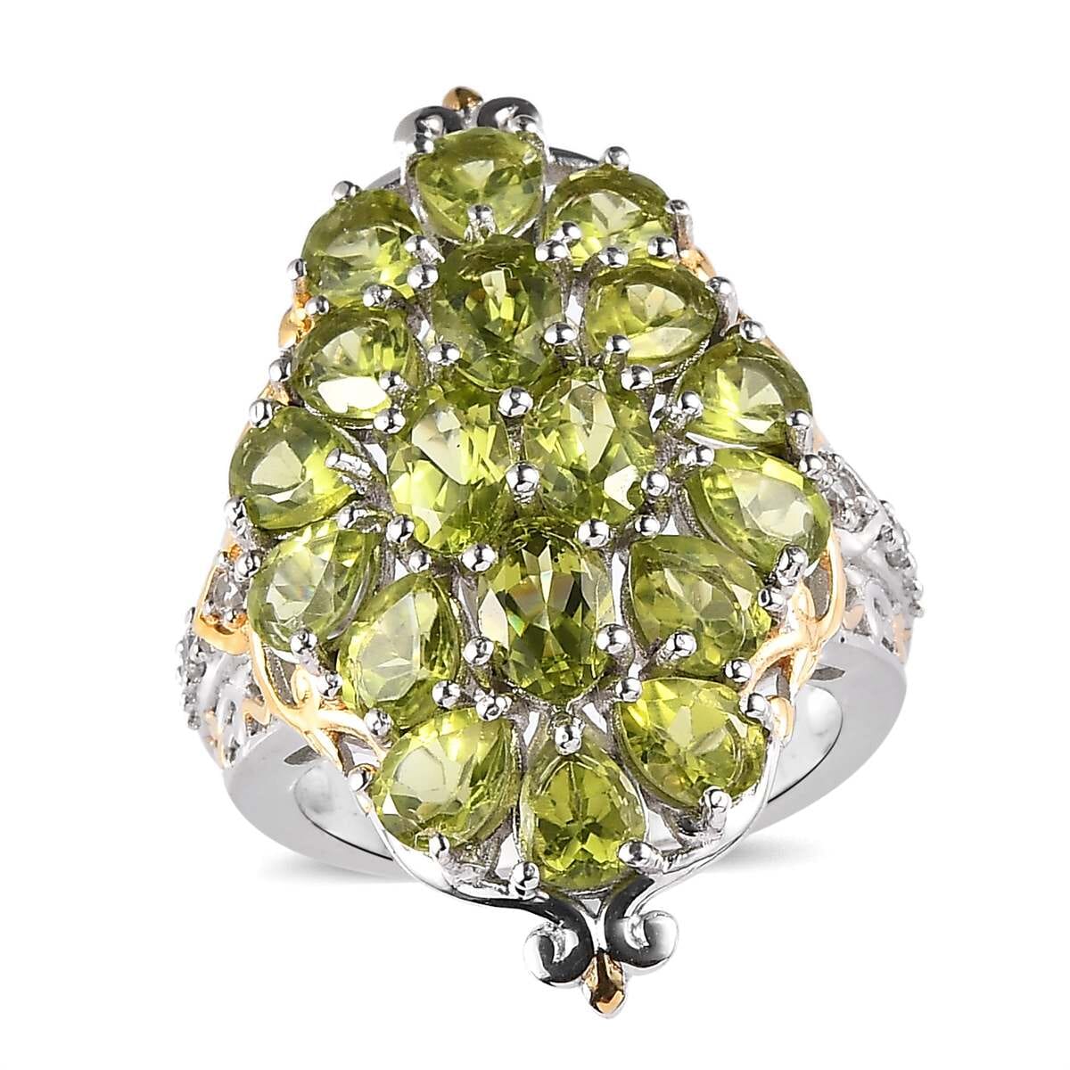 Premium Peridot and White Zircon Ring in Vermeil Yellow Gold and Platinum Over Sterling Silver 6.65 ctw image number 0