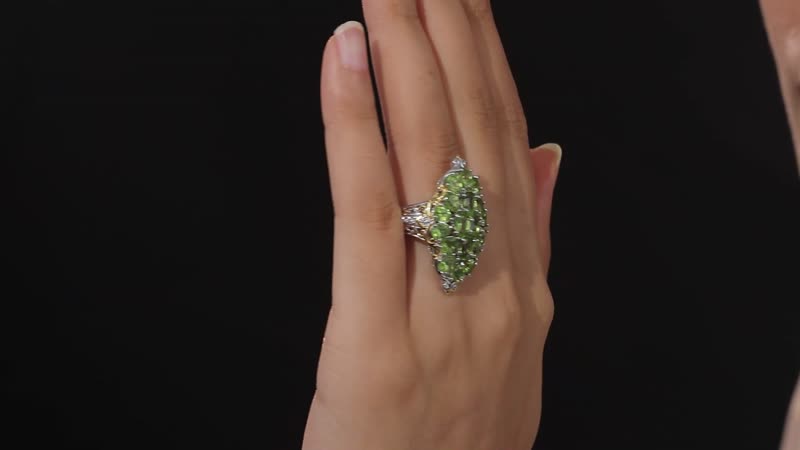 Premium Peridot and White Zircon Ring in Vermeil Yellow Gold and Platinum Over Sterling Silver 6.65 ctw