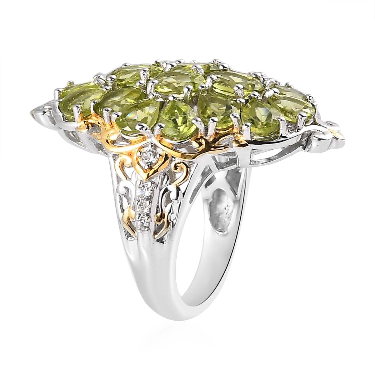 Premium Peridot and White Zircon Ring in Vermeil Yellow Gold and Platinum Over Sterling Silver 6.65 ctw image number 3