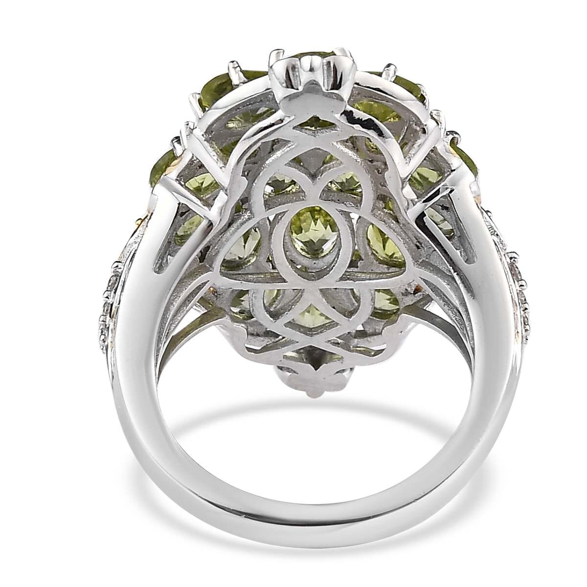 Premium Peridot and White Zircon Ring in Vermeil Yellow Gold and Platinum Over Sterling Silver 6.65 ctw image number 4