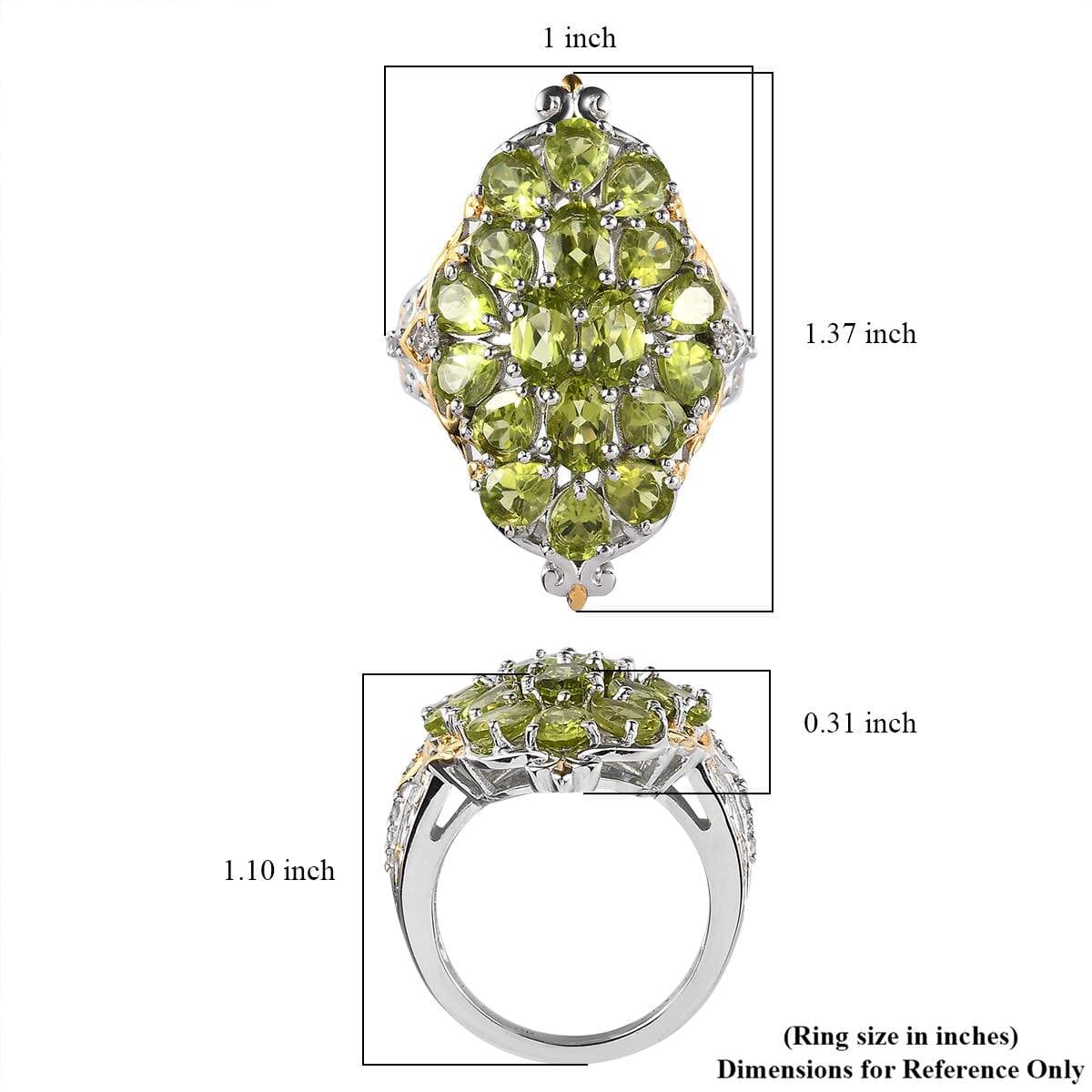 Premium Peridot and White Zircon Ring in Vermeil Yellow Gold and Platinum Over Sterling Silver 6.65 ctw image number 5