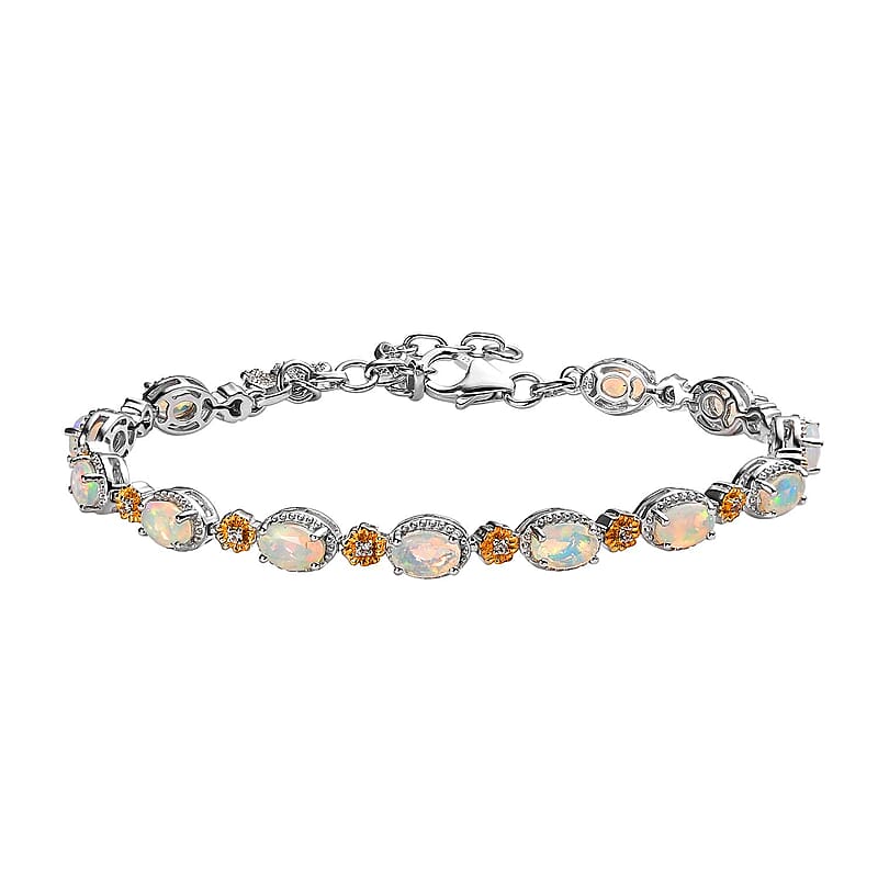 GP Italian Garden Collection Premium Ethiopian Welo Opal and White Zircon Bracelet in Vermeil YG and Platinum Over Sterling Silver (6.50 In) 4.65 ctw