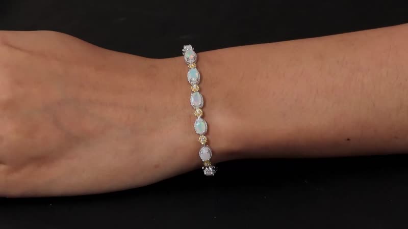 GP Italian Garden Collection Premium Ethiopian Welo Opal and White Zircon Bracelet in Vermeil YG and Platinum Over Sterling Silver (6.50 In) 4.65 ctw