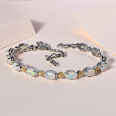 GP Italian Garden Collection Premium Ethiopian Welo Opal and White Zircon Bracelet in Vermeil YG and Platinum Over Sterling Silver (6.50 In) 4.65 ctw