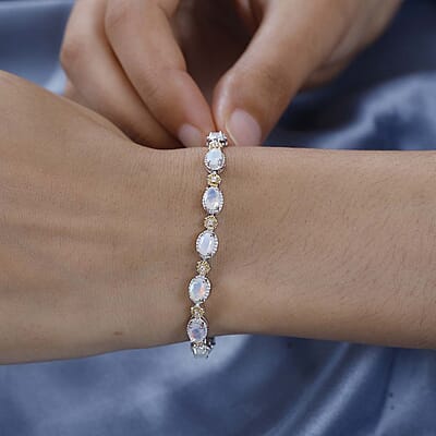 GP Italian Garden Collection Premium Ethiopian Welo Opal and White Zircon Bracelet in Vermeil YG and Platinum Over Sterling Silver (6.50 In) 4.65 ctw