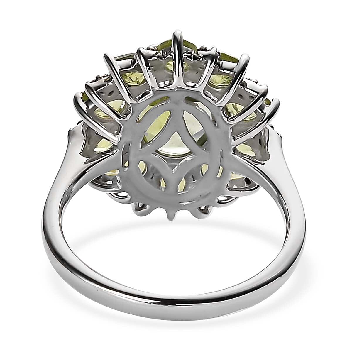 Premium Peridot and Champagne Zircon Floral Ring in Platinum Over Sterling Silver 3.60 ctw image number 4
