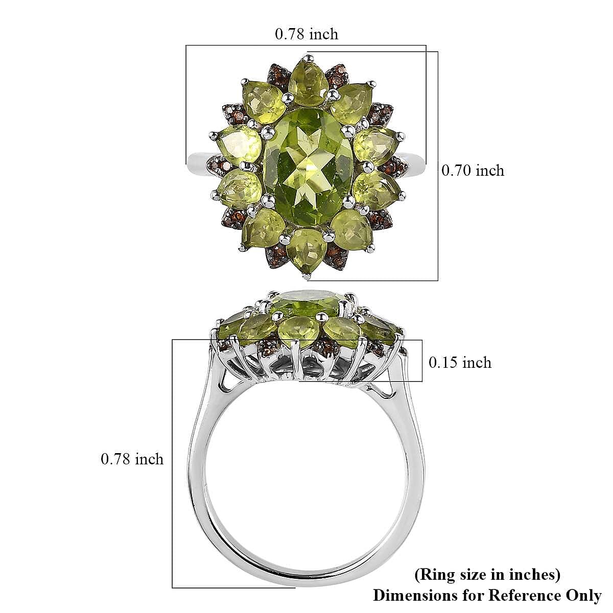 Premium Peridot and Champagne Zircon Floral Ring in Platinum Over Sterling Silver 3.60 ctw image number 5