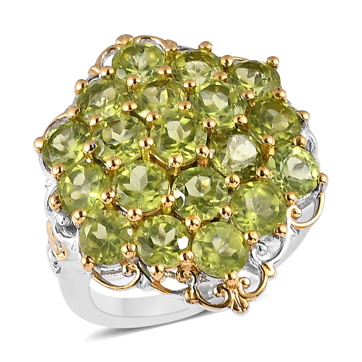 Premium Peridot Cluster Ring in Vermeil YG and Platinum Over Sterling Silver (Size 10.0) 5.35 ctw image number 0