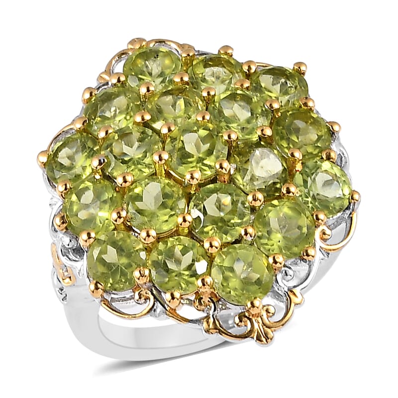 Premium Peridot Cluster Ring in Vermeil Yellow Gold and Platinum Over Sterling Silver (Size 10.0) 5.35 ctw