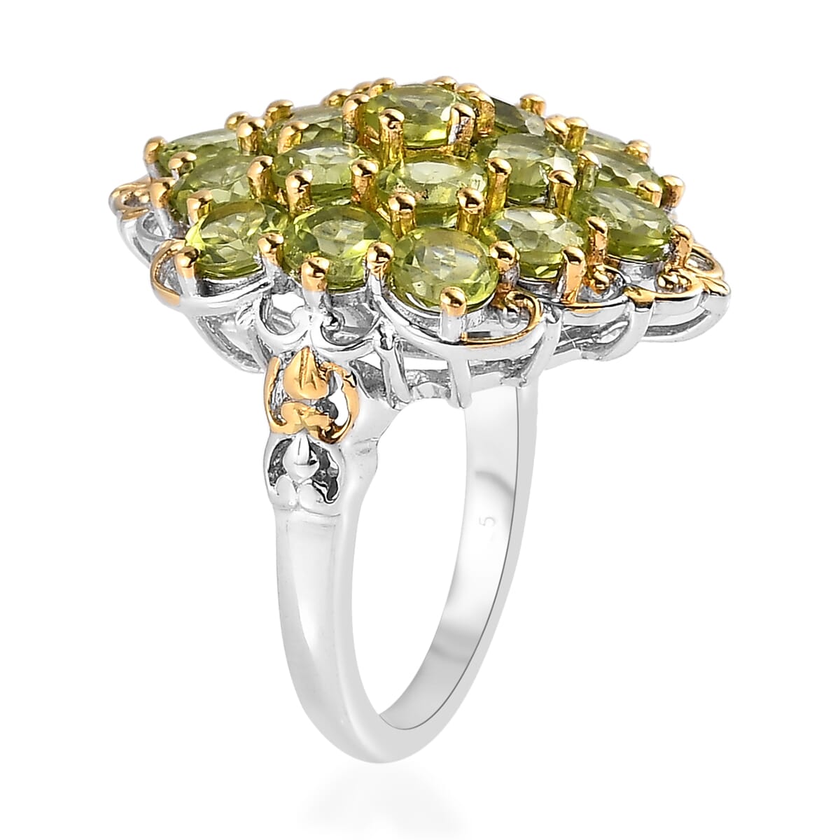 Premium Peridot Cluster Ring in Vermeil YG and Platinum Over Sterling Silver (Size 10.0) 5.35 ctw image number 3