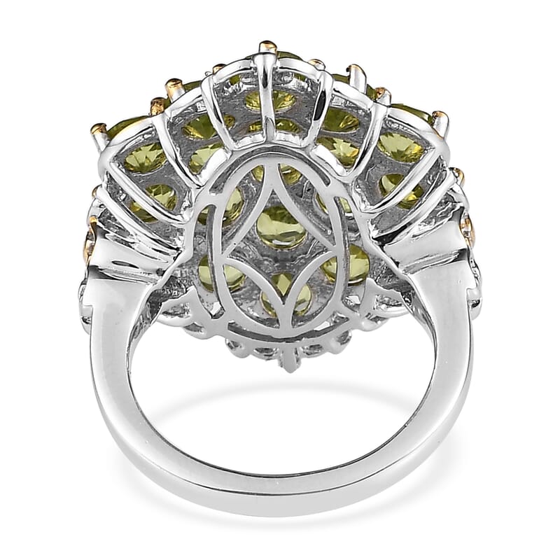 Premium Peridot Cluster Ring in Vermeil Yellow Gold and Platinum Over Sterling Silver (Size 10.0) 5.35 ctw
