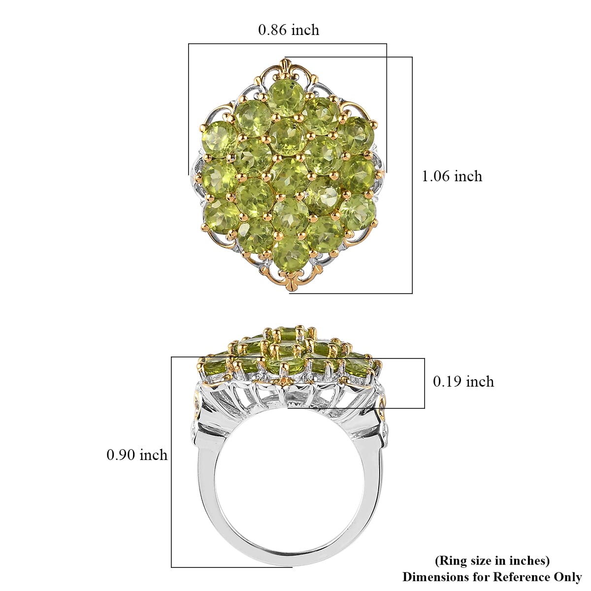 Premium Peridot Cluster Ring in Vermeil YG and Platinum Over Sterling Silver (Size 10.0) 5.35 ctw image number 5