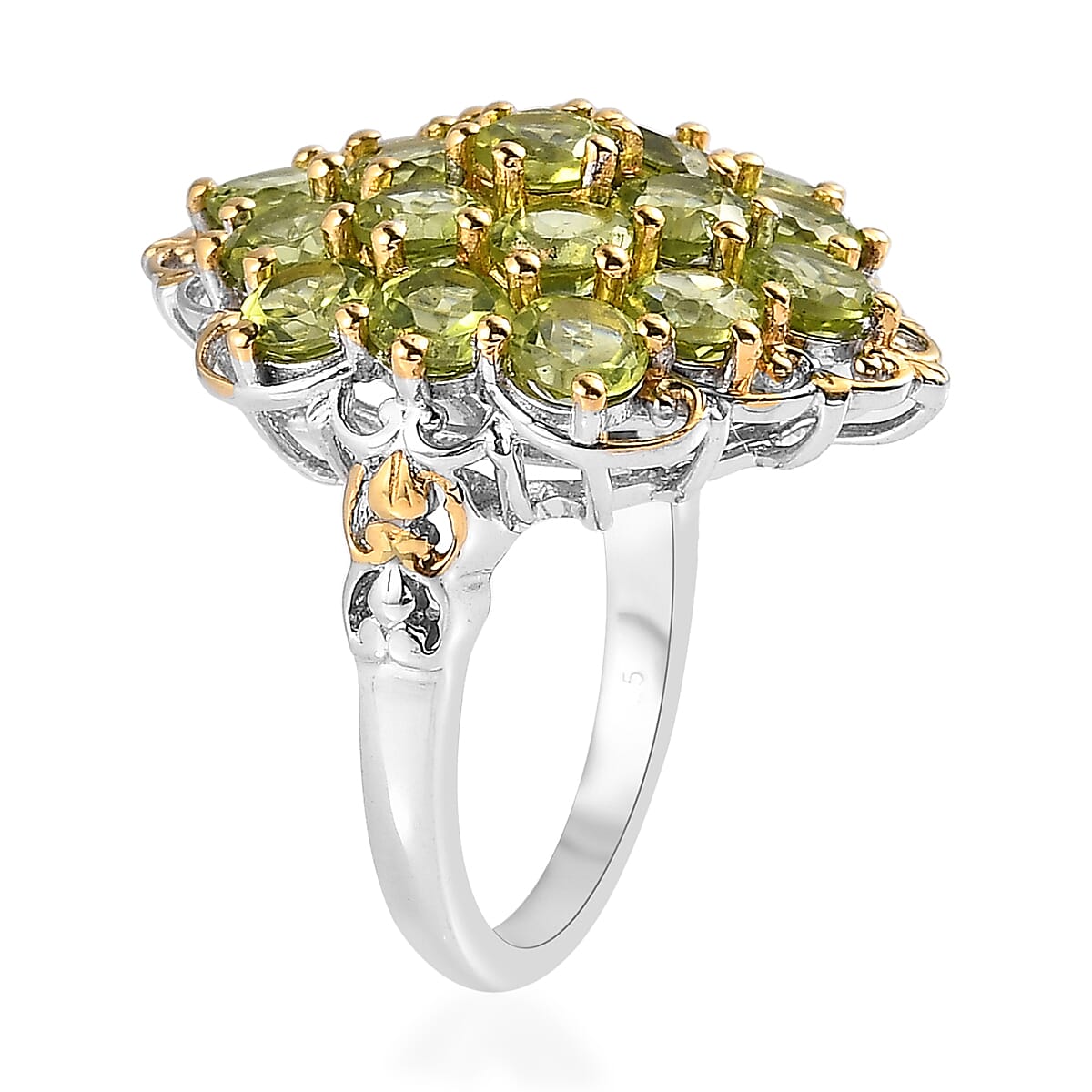 Premium Peridot Cluster Ring in Vermeil Yellow Gold and Platinum Over Sterling Silver (Size 6.0) 5.35 ctw image number 3