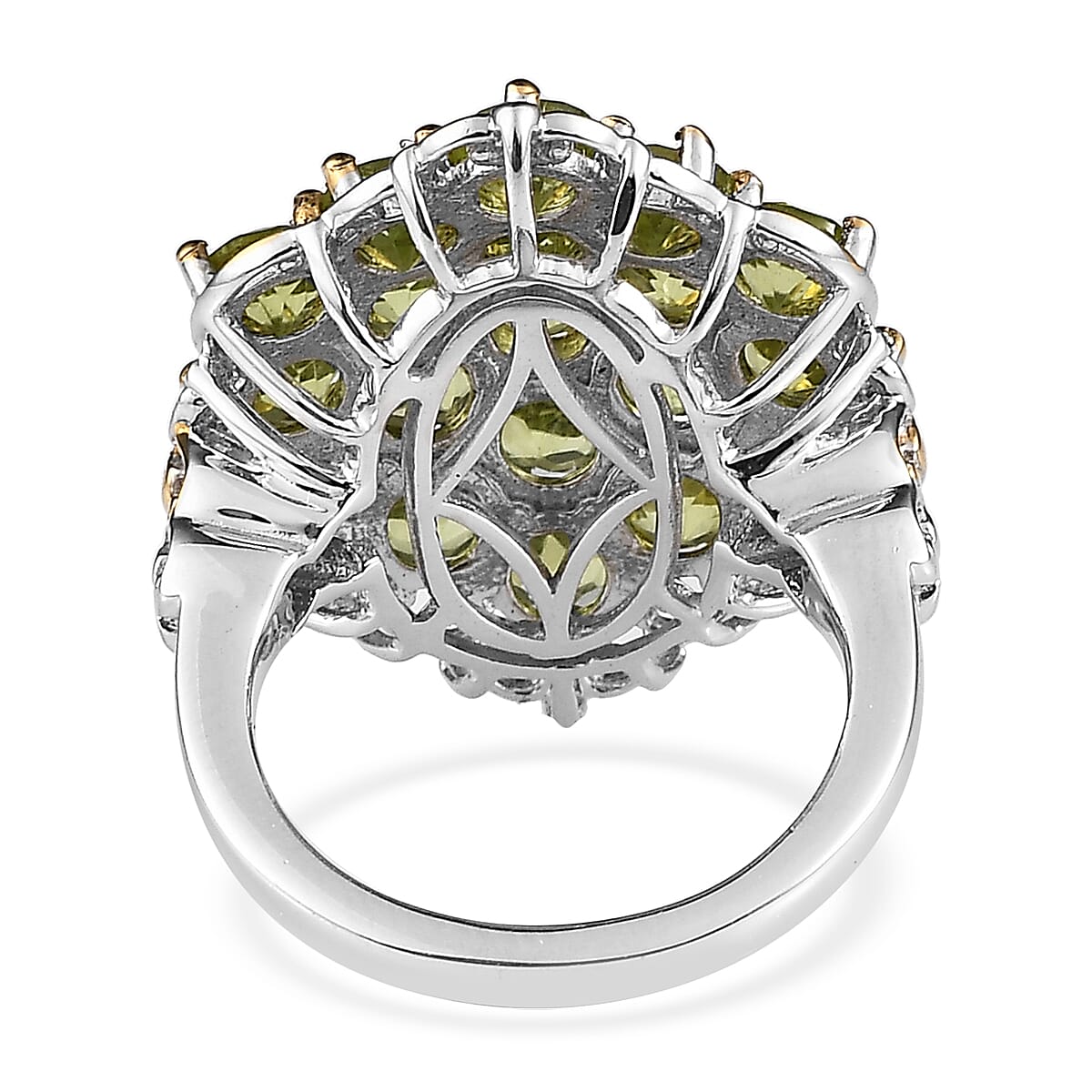 Premium Peridot Cluster Ring in Vermeil Yellow Gold and Platinum Over Sterling Silver (Size 6.0) 5.35 ctw image number 4
