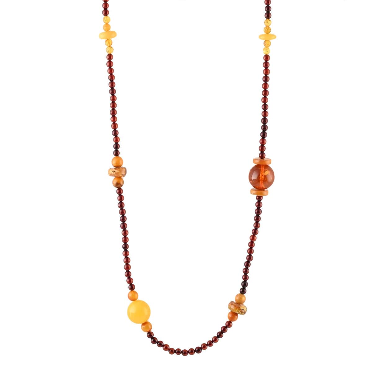 Multi Colored Amber Necklace 34 Inches in Sterling Silver image number 0