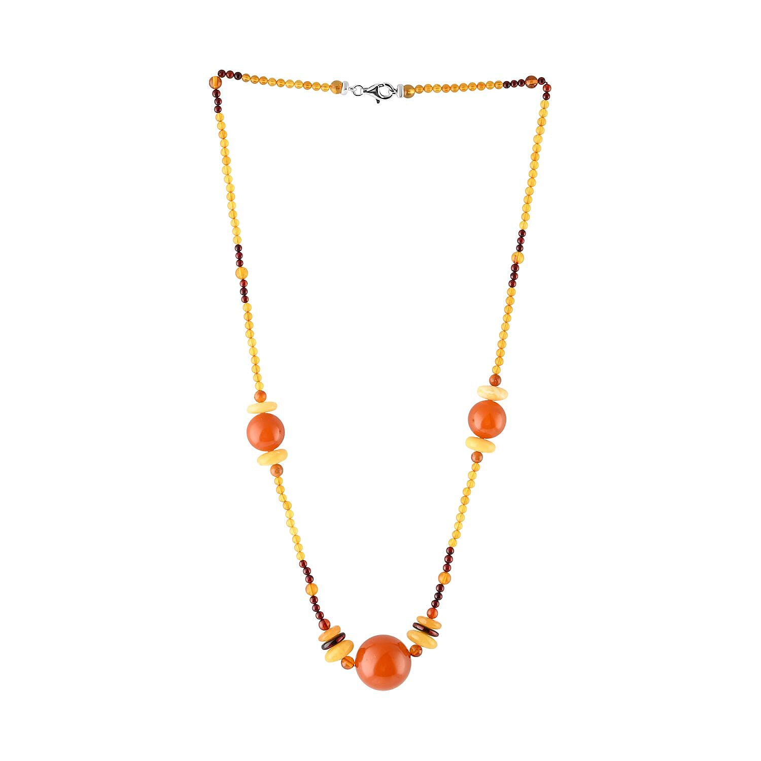 Multi Colored Amber Necklace 25 Inches in Sterling Silver