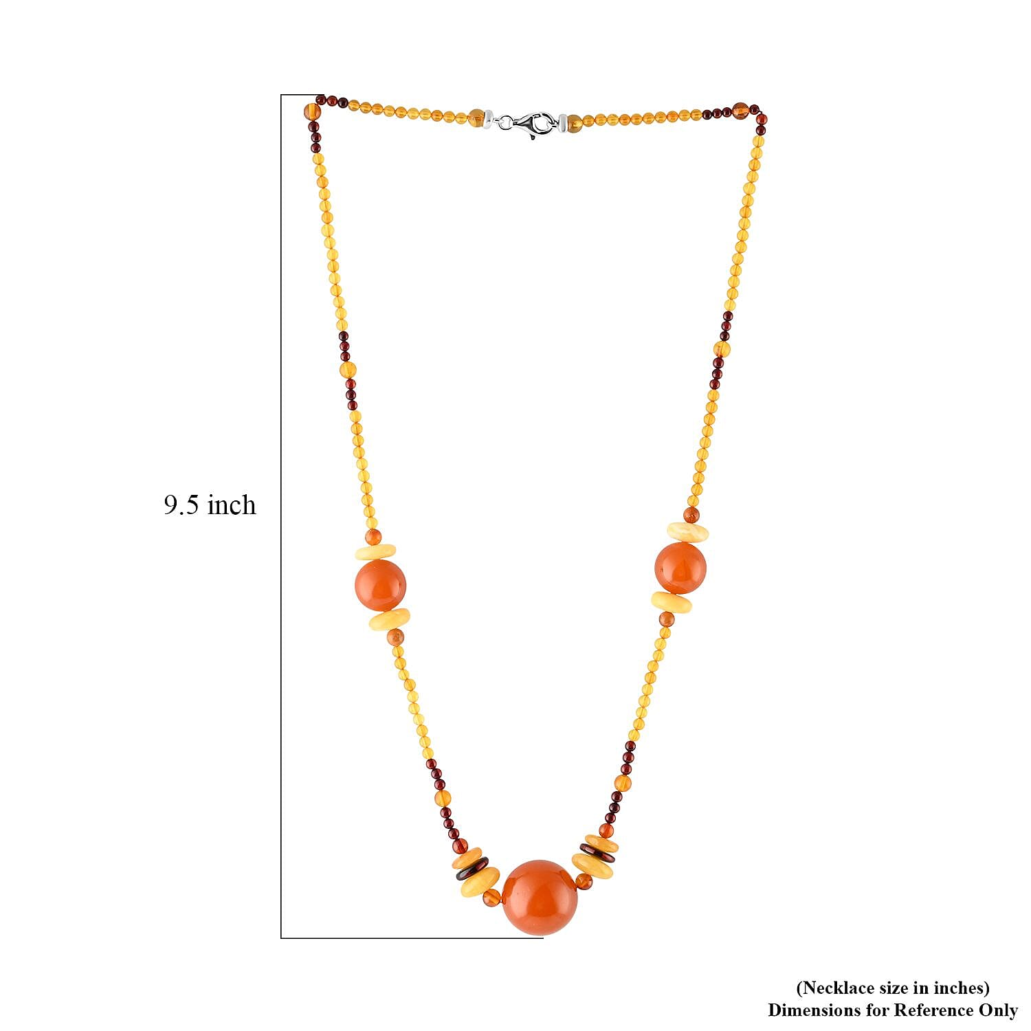Multi Colored Amber Necklace 25 Inches in Sterling Silver