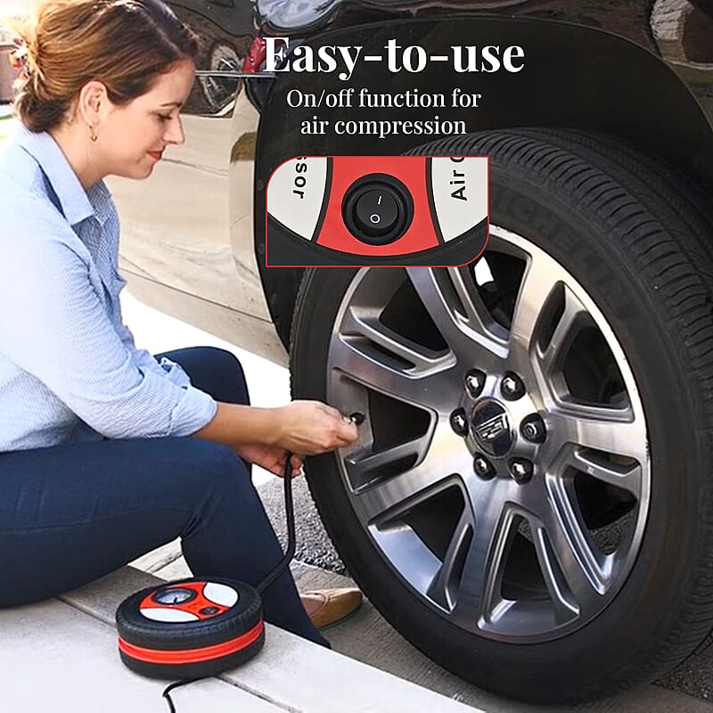 Dark Red Small Air Compressor Tire Inflator with Pressure Gauge Car Tire Pump