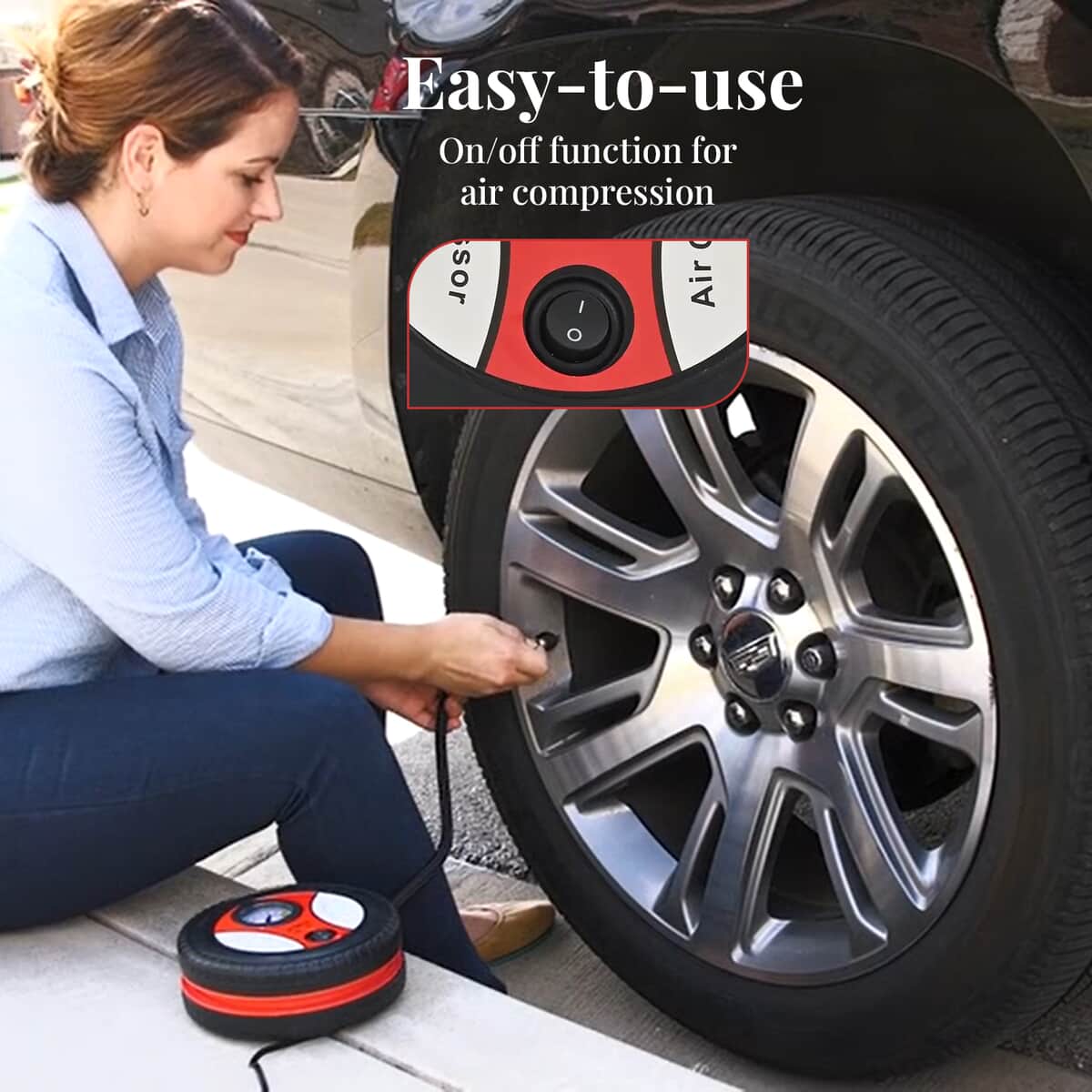 Red Small Portable Air Compressor Tire Inflator with Pressure Gauge Car Tire Pump image number 1