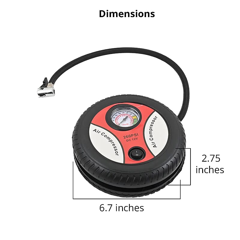 Dark Red Small Air Compressor Tire Inflator with Pressure Gauge Car Tire Pump
