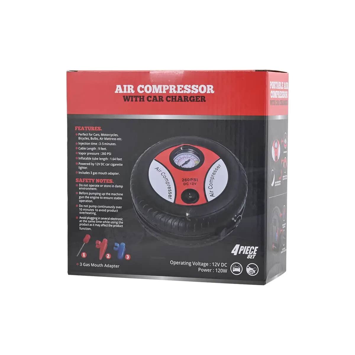 Red Small Portable Air Compressor Tire Inflator with Pressure Gauge Car Tire Pump image number 6