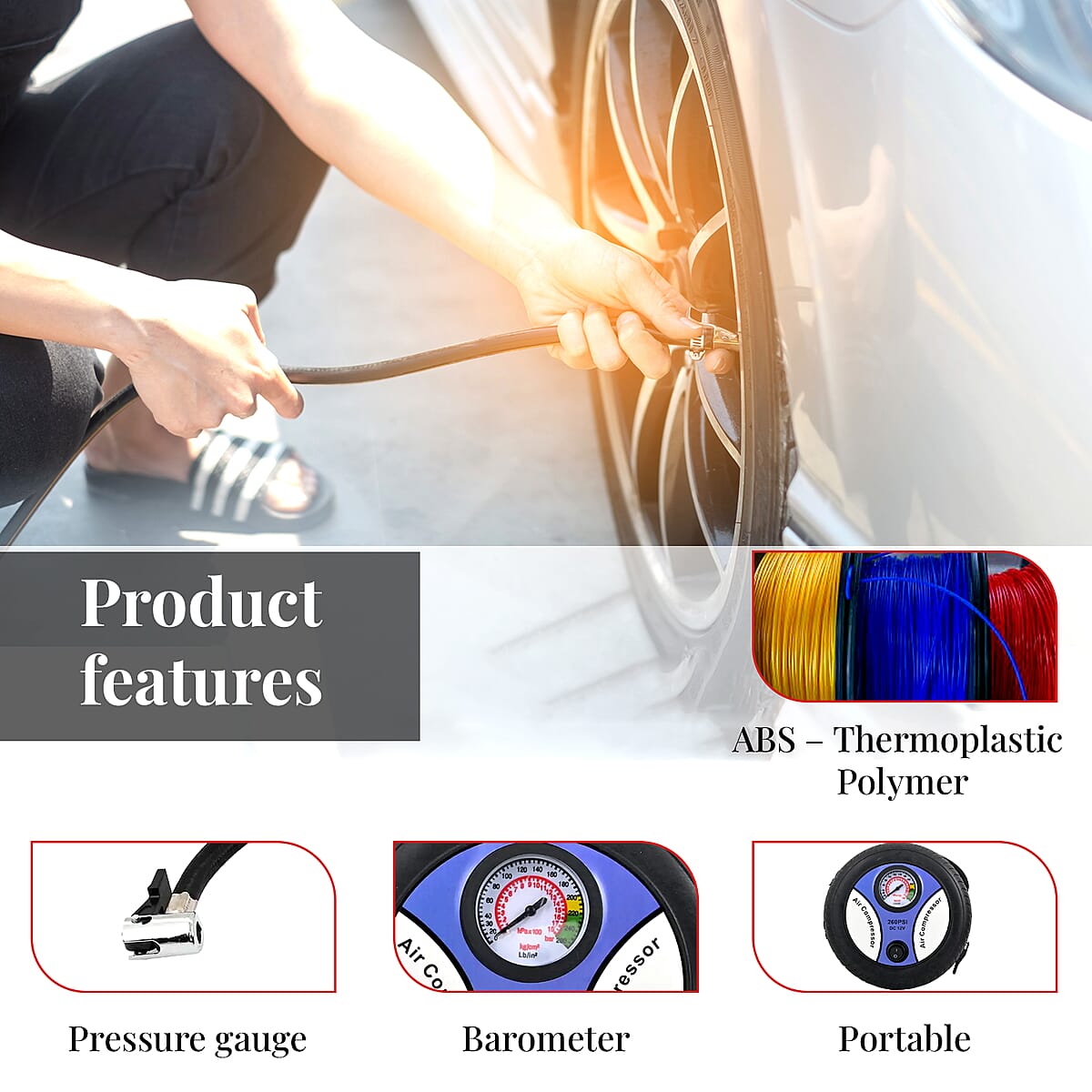 Blue Small Air Compressor Tire Inflator with Pressure Gauge Car Tire Pump image number 4