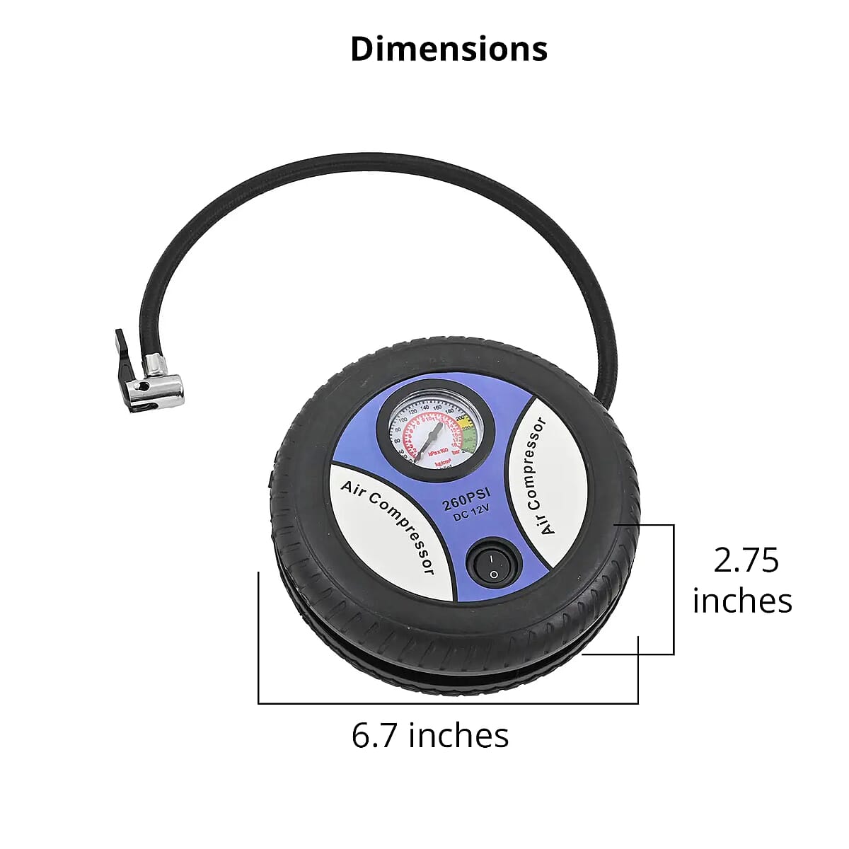 Blue Small Air Compressor Tire Inflator with Pressure Gauge Car Tire Pump image number 5