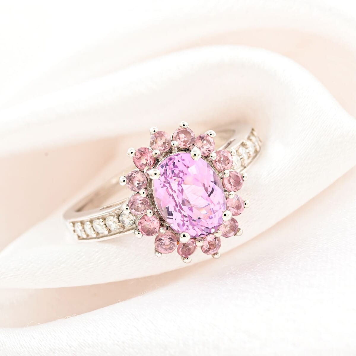 AAA Patroke Kunzite and Multi Gemstone Floral Ring in Platinum Over Sterling Silver (Size 10.0) 3.30 ctw image number 1