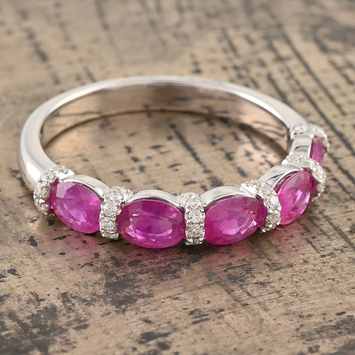 Modani 14K White Gold Montepuez Ruby and G-H I2 Diamond Ring, Promise Rings (Size 7.0) 1.40 ctw image number 1