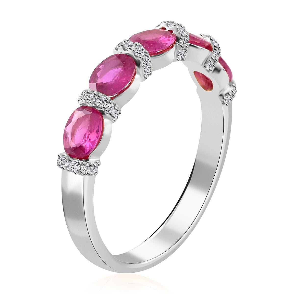 Modani 14K White Gold Montepuez Ruby and G-H I2 Diamond Ring, Promise Rings (Size 7.0) 1.40 ctw image number 3