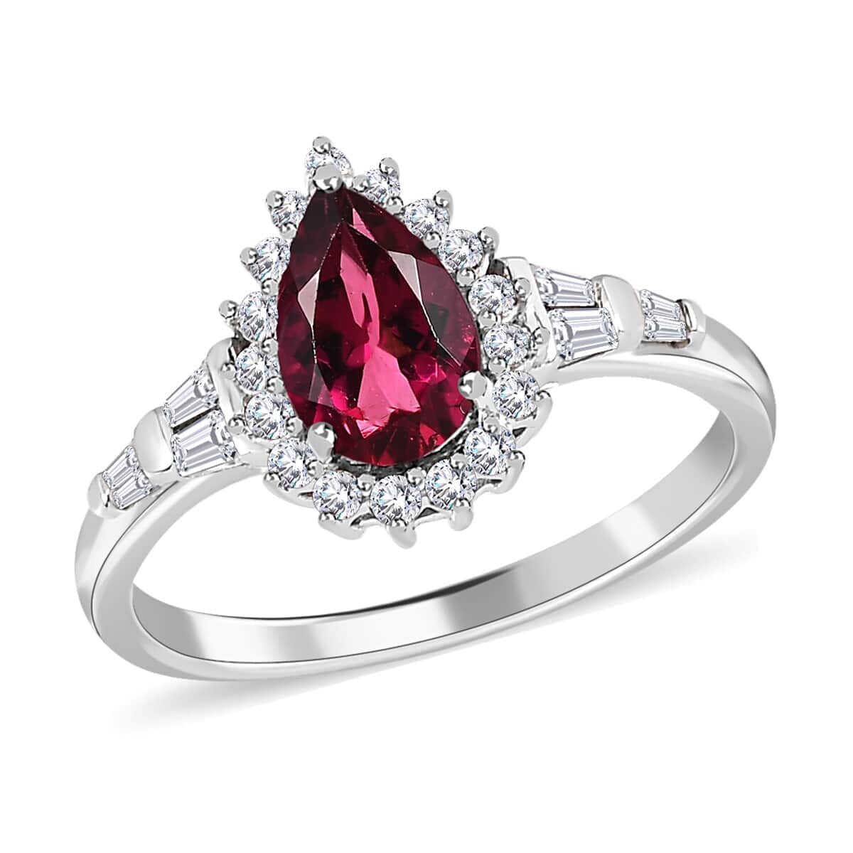 Luxoro 10K White Gold Premium Ouro Fino Rubellite, Moissanite Halo Ring (Size 6.0) 1.00 ctw image number 0