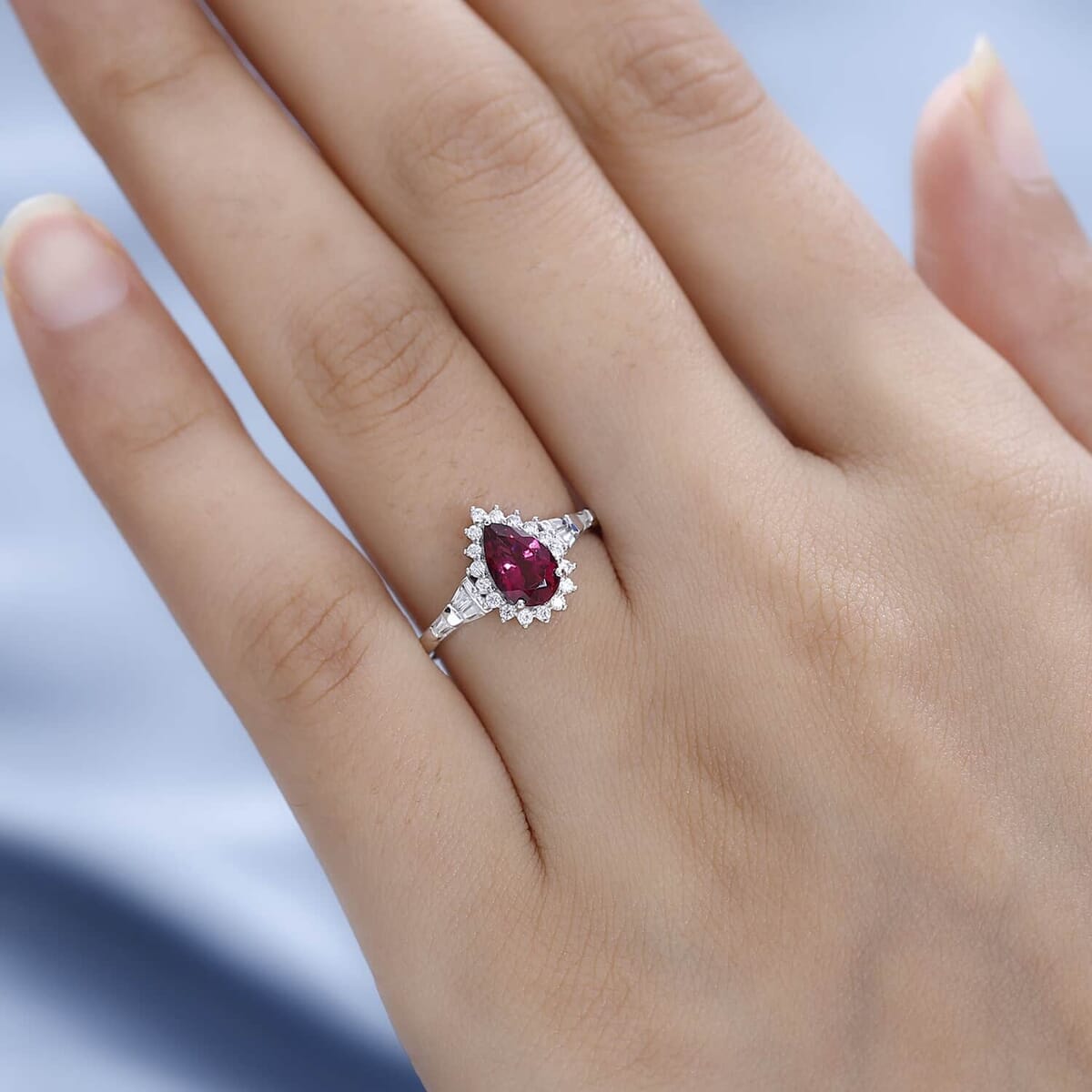 Luxoro 10K White Gold Premium Ouro Fino Rubellite, Moissanite Halo Ring (Size 6.0) 1.00 ctw image number 2