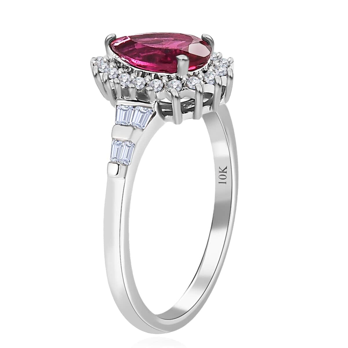 Luxoro 10K White Gold Premium Ouro Fino Rubellite, Moissanite Halo Ring (Size 6.0) 1.00 ctw image number 3