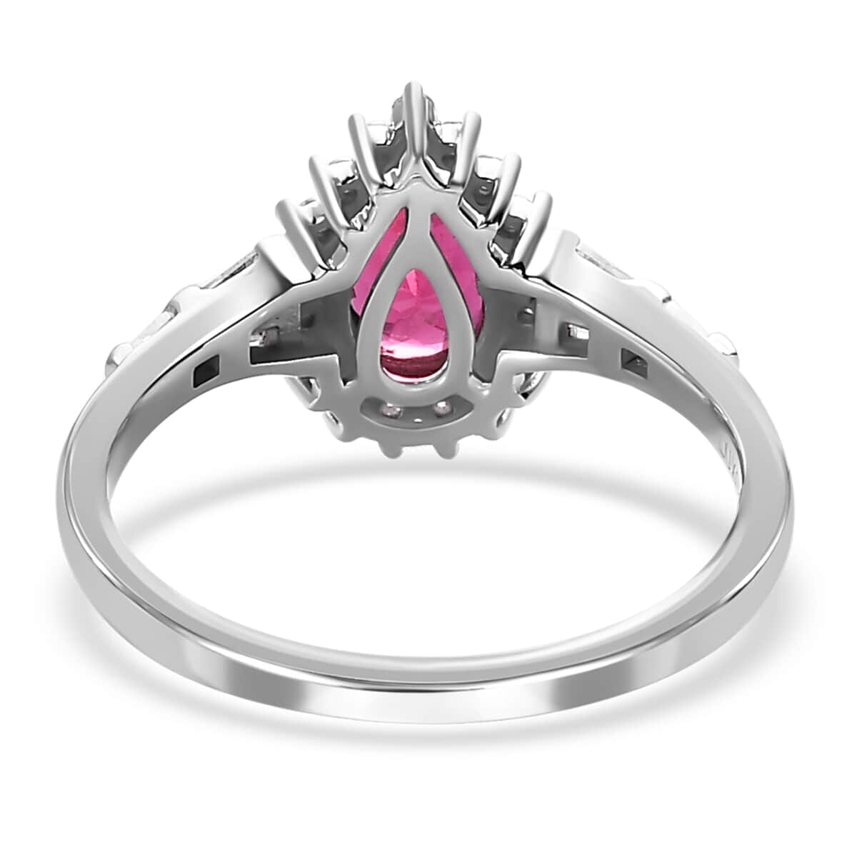 Luxoro 10K White Gold Premium Ouro Fino Rubellite, Moissanite Halo Ring (Size 6.0) 1.00 ctw image number 4