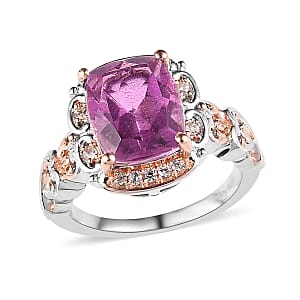 Radiant Orchid Quartz (Triplet) and White Zircon Ring in Vermeil RG and Platinum Over Sterling Silver (Size 7.0) 3.35 ctw
