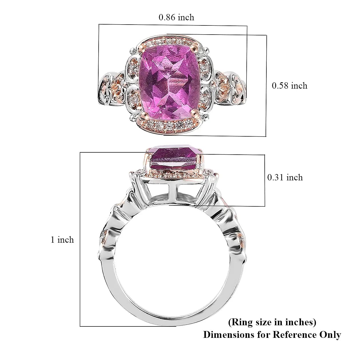 Radiant Orchid Quartz (Triplet) and White Zircon Ring in Vermeil RG and Platinum Over Sterling Silver (Size 7.0) 3.35 ctw image number 6