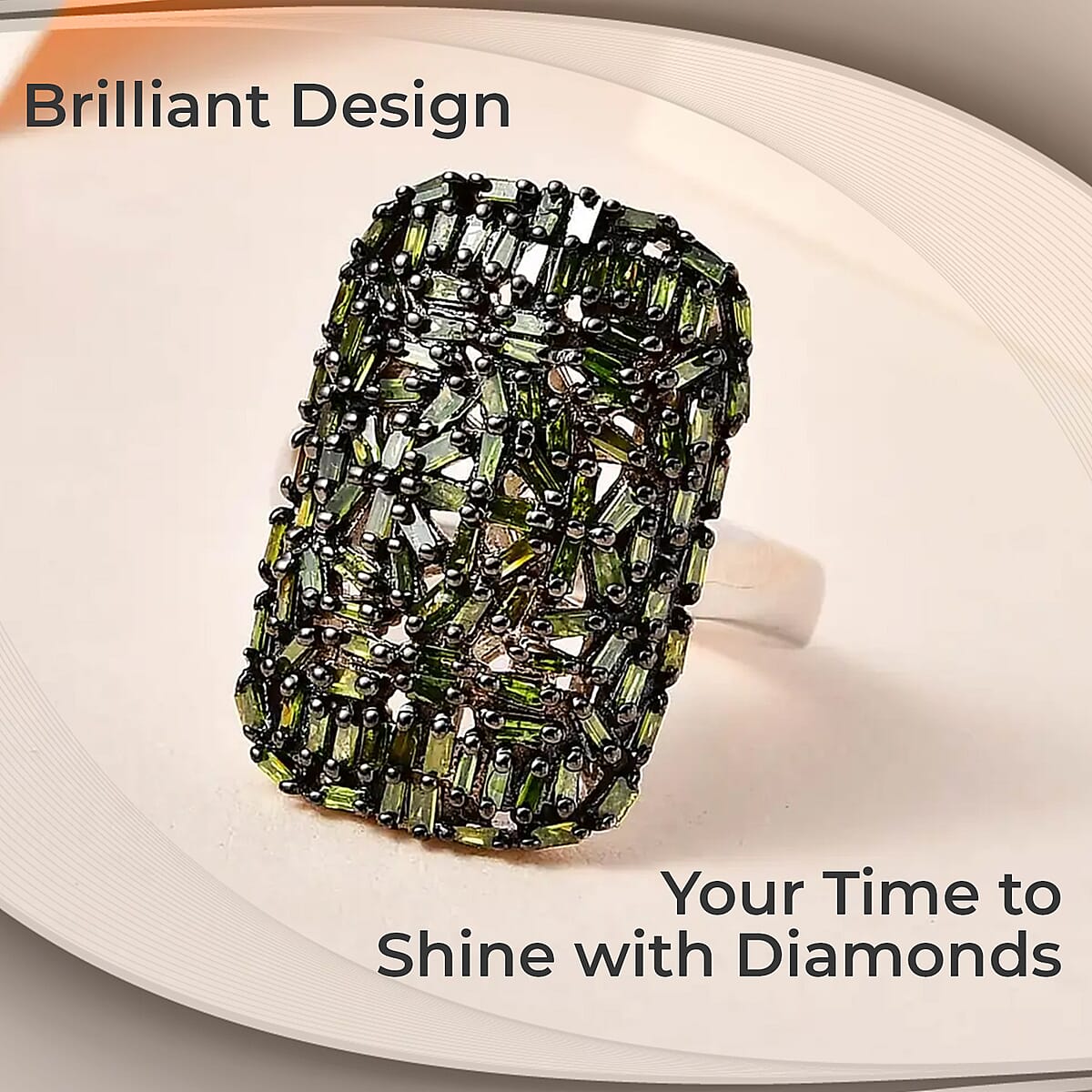 Green Diamond Cluster Ring, Green Diamond Ring, Cluster Cocktail Ring, Platinum Over Sterling Silver Ring,  Fancy Diamond Jewelry For Her 1.00 ctw image number 1