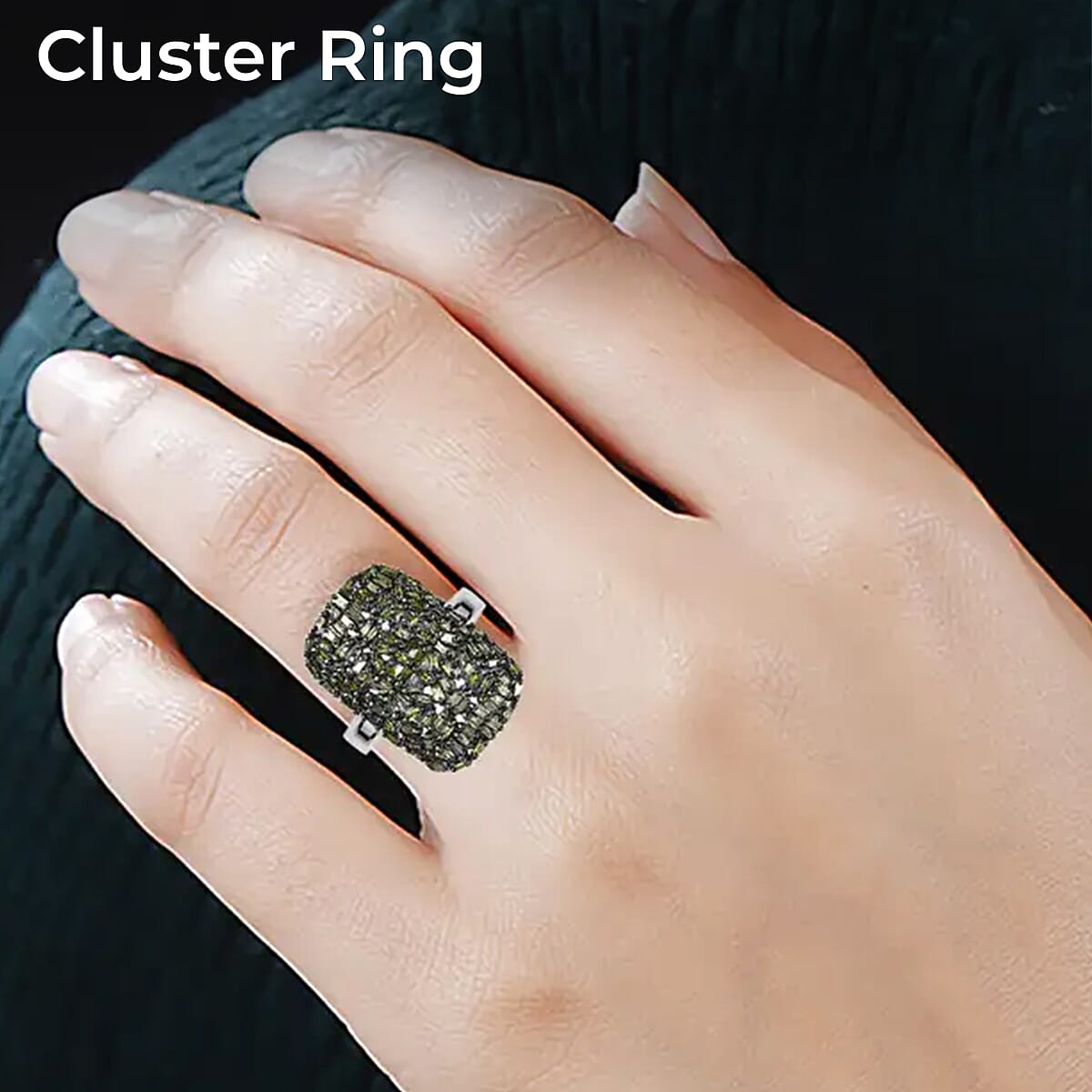 Green Diamond Cluster Ring, Green Diamond Ring, Cluster Cocktail Ring, Platinum Over Sterling Silver Ring,  Fancy Diamond Jewelry For Her 1.00 ctw image number 2