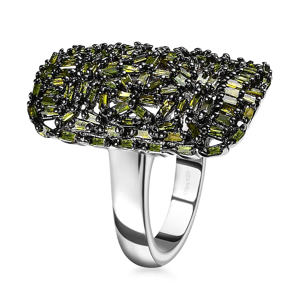 Green Diamond Cluster Ring, Green Diamond Ring, Cluster Cocktail Ring, Platinum Over Sterling Silver Ring,  Fancy Diamond Jewelry For Her 1.00 ctw image number 4