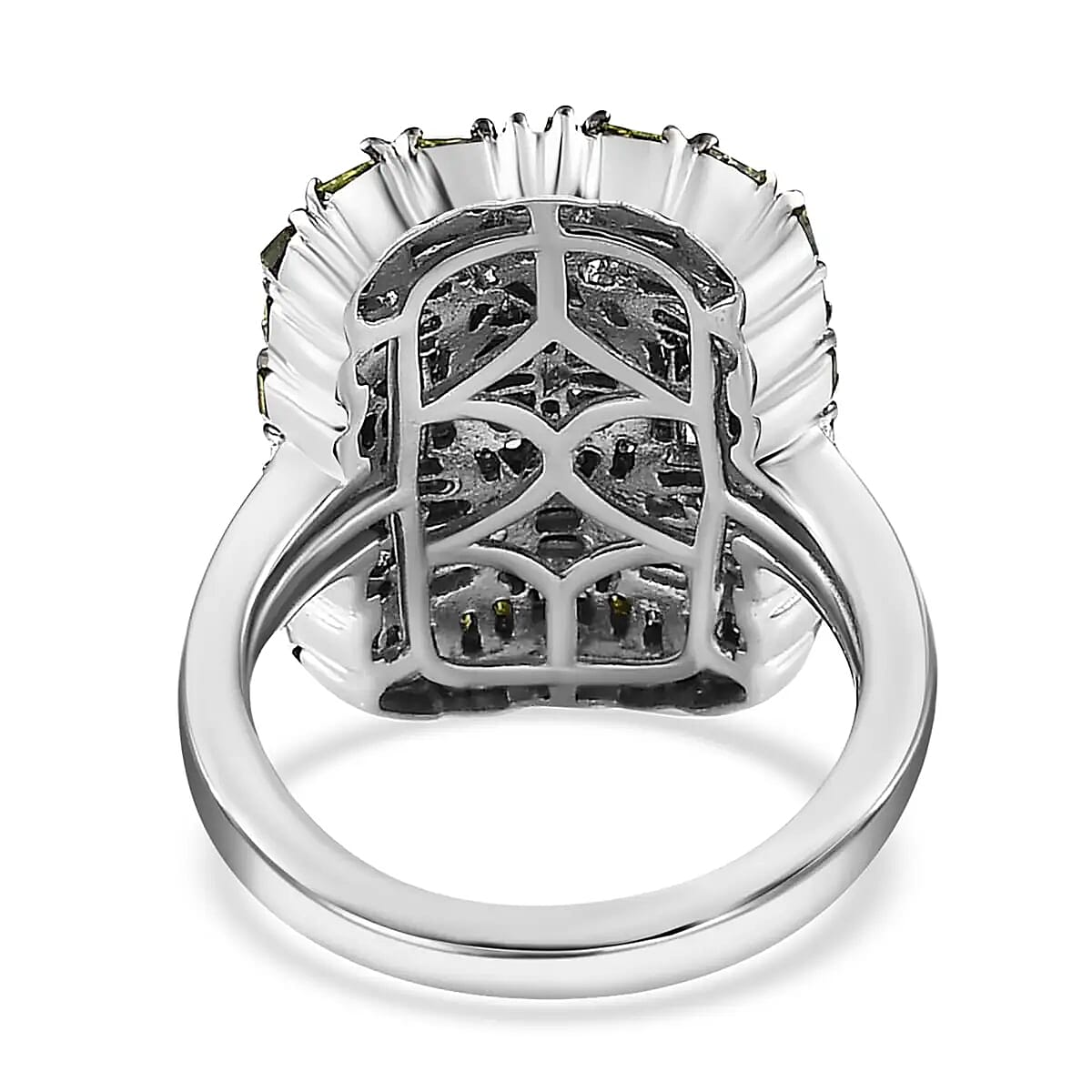 Green Diamond Cluster Ring, Green Diamond Ring, Cluster Cocktail Ring, Platinum Over Sterling Silver Ring,  Fancy Diamond Jewelry For Her 1.00 ctw image number 5