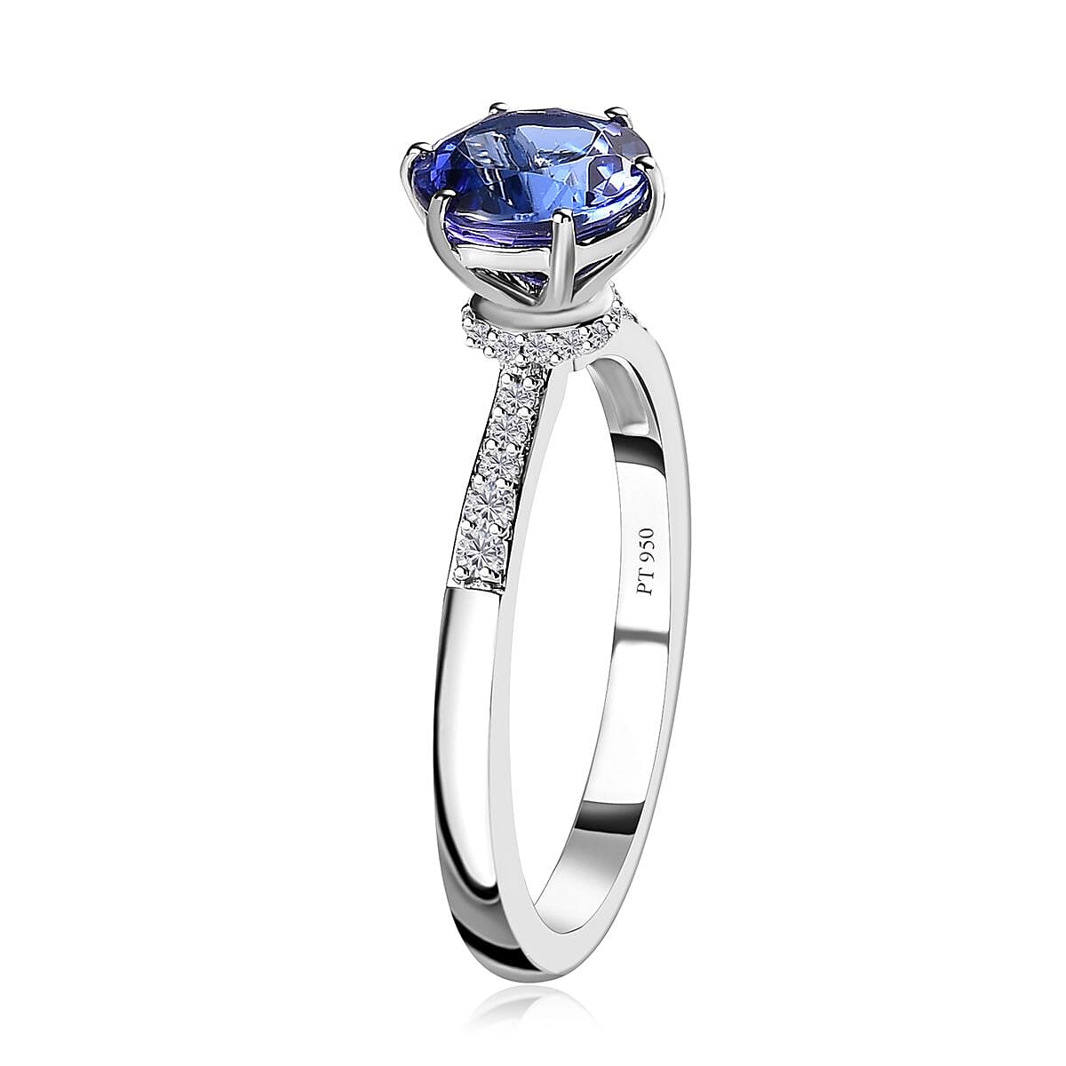 Rhapsody 950 Platinum AAAA Tanzanite and E-F VS2 Diamond Ring (Size 7.0) 4.50 Grams 2.05 ctw image number 3