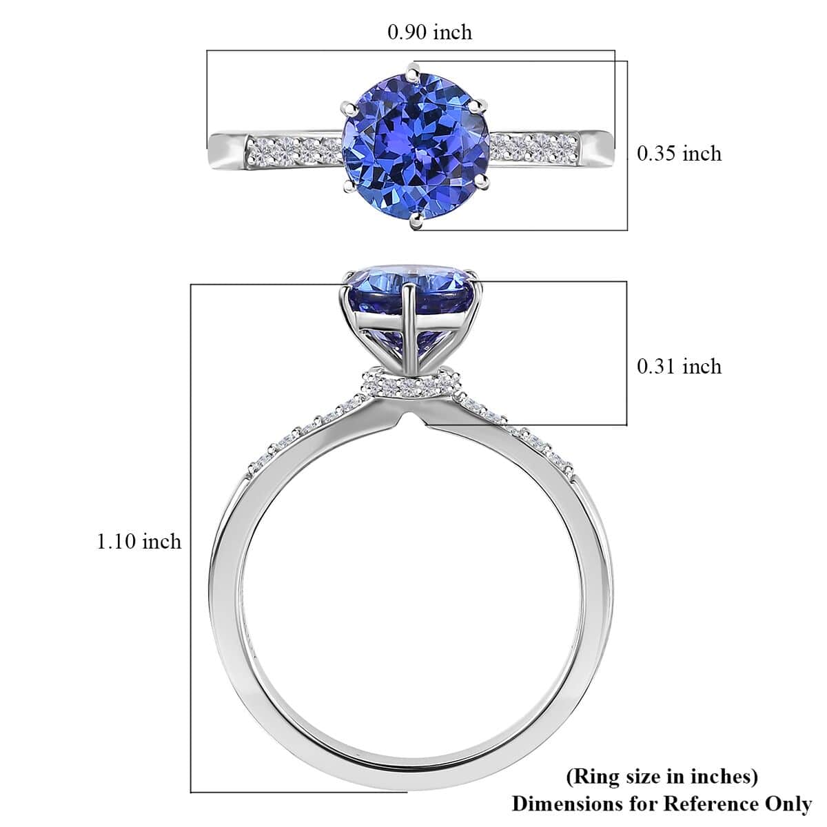 Rhapsody 950 Platinum AAAA Tanzanite and E-F VS2 Diamond Ring (Size 9.0) 4.50 Grams 2.05 ctw image number 5