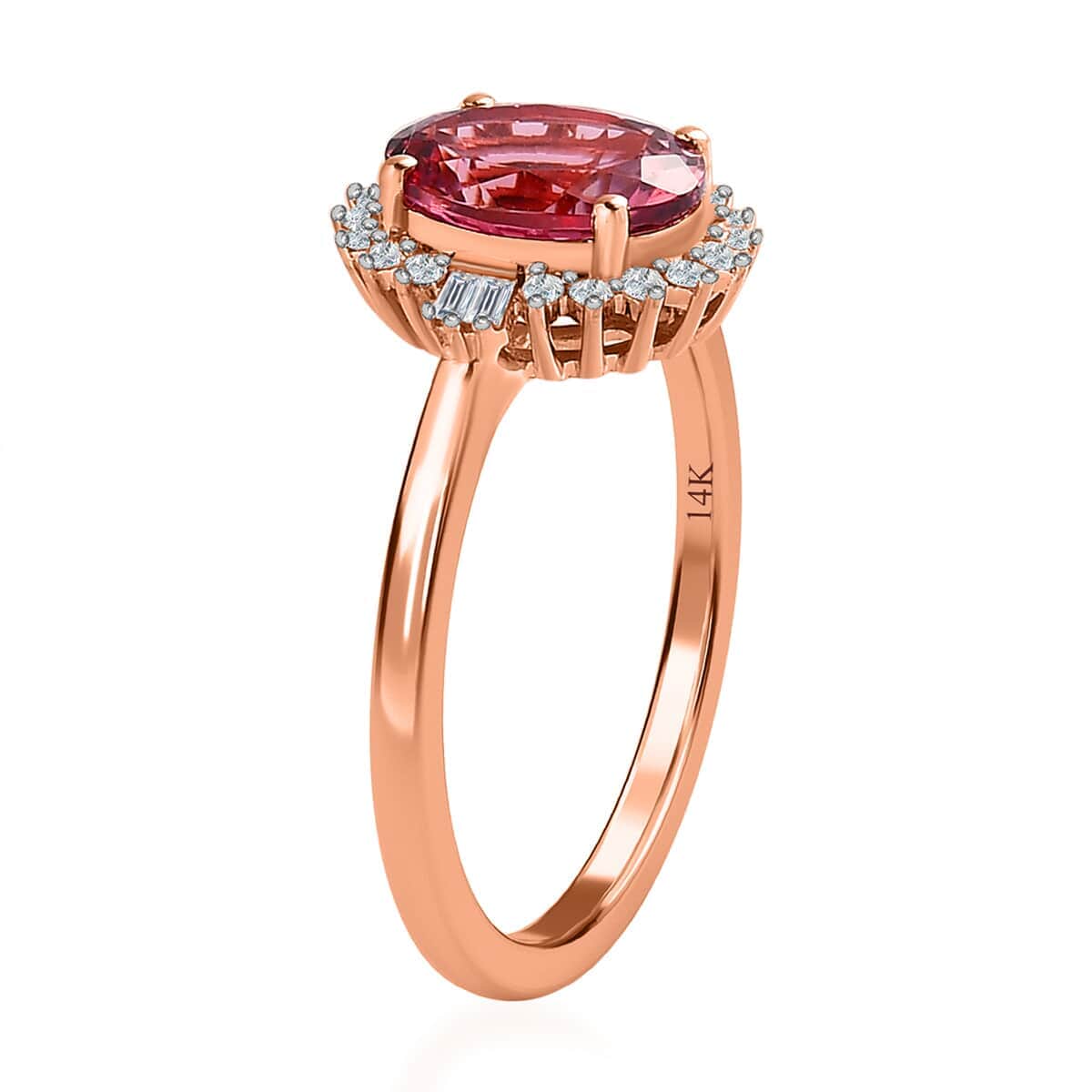 Luxoro 14K Rose Gold AAA Morro Redondo Pink Tourmaline and Diamond Floral Ring 2.00 ctw image number 3