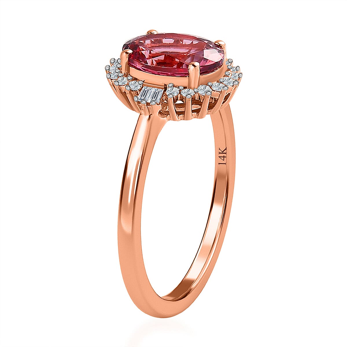 Luxoro 14K Rose Gold AAA Morro Redondo Pink Tourmaline and Diamond Floral Ring (Size 8.0) 2.00 ctw image number 3