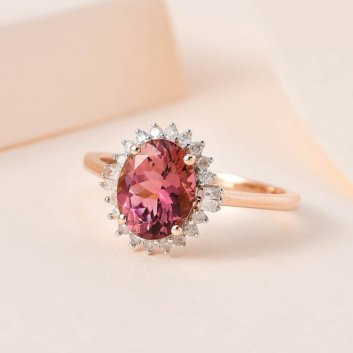 Luxoro 14K Rose Gold AAA Morro Redondo Pink Tourmaline and Diamond Floral Ring (Size 9.0) 2.00 ctw image number 1