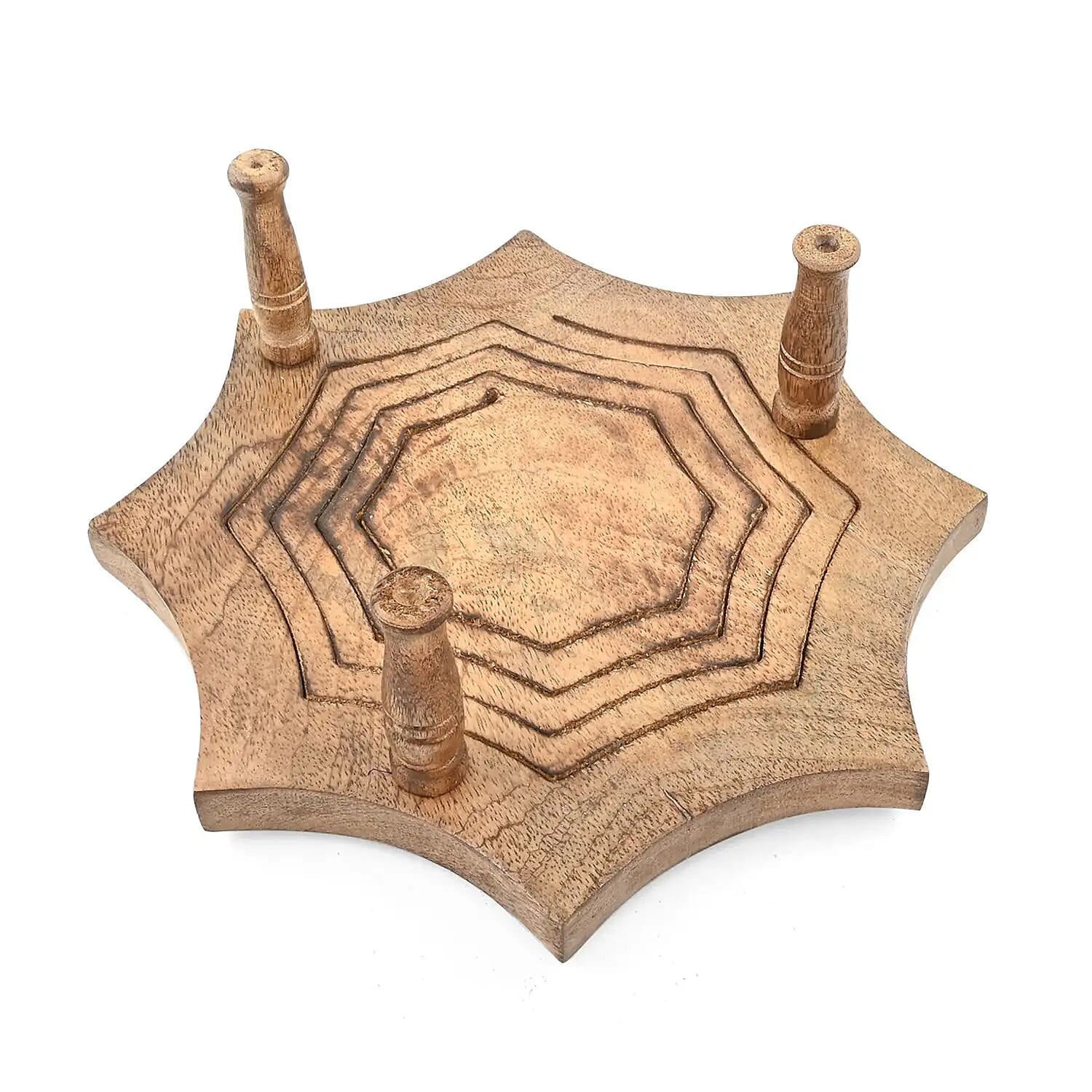 Octagon Shape Hand Carved Mango Wood Spring Tray with Small Legs