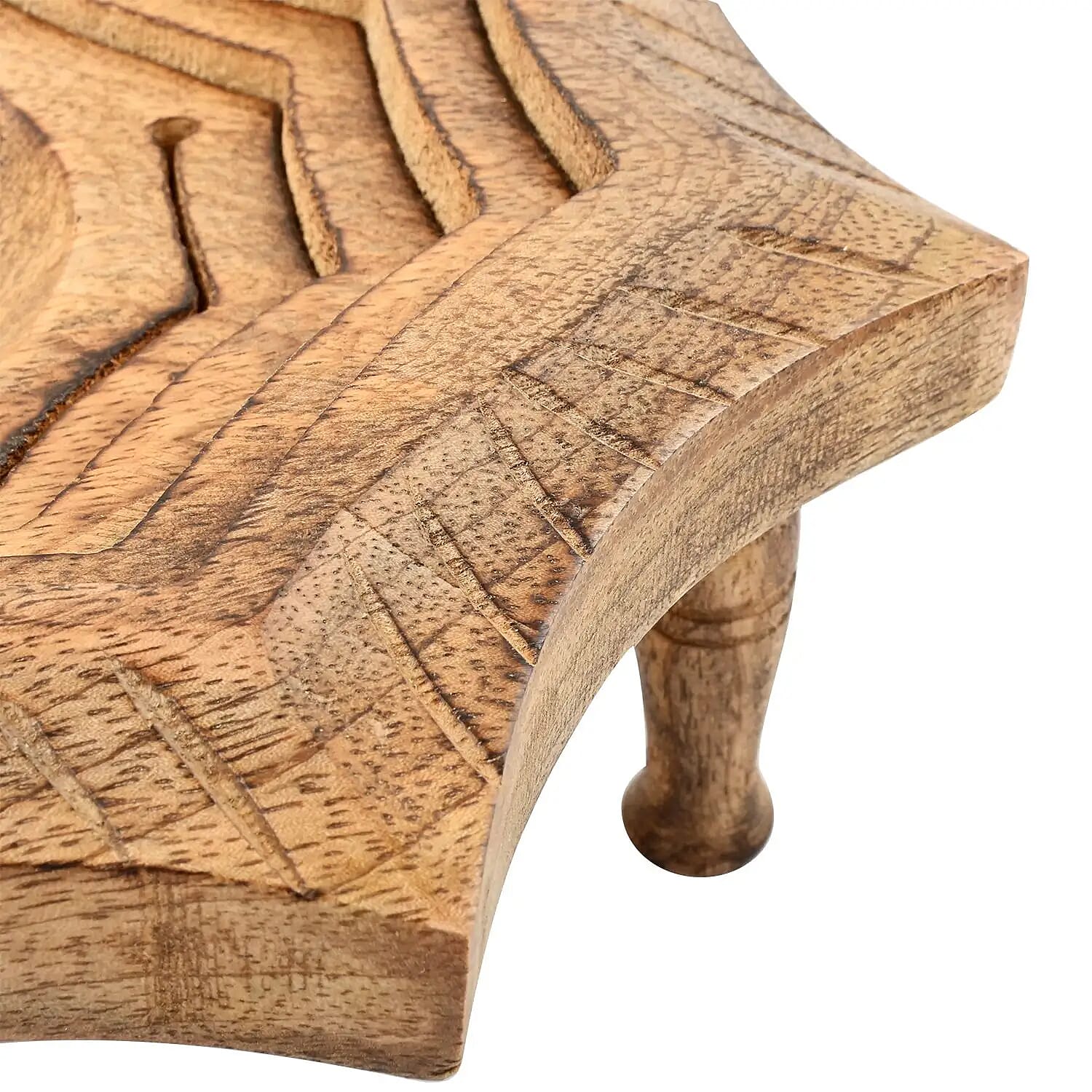 Octagon Shape Hand Carved Mango Wood Spring Tray with Small Legs