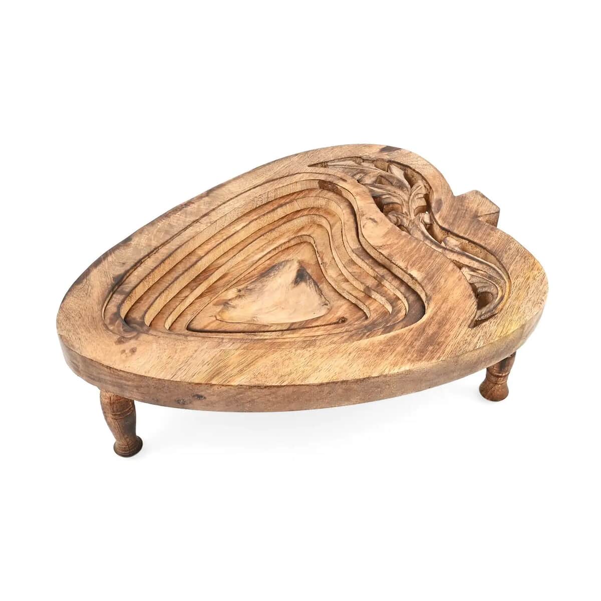 Apple Shape Hand Carved Mango Wood Spring Tray with Small Legs image number 0