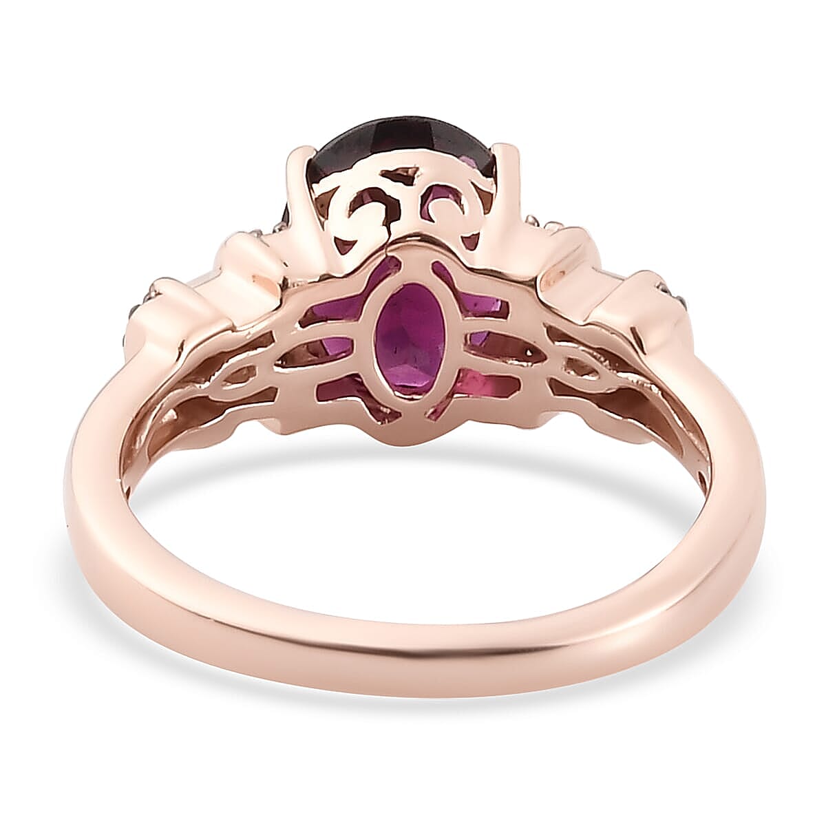 Orissa Rhodolite Garnet, Natural Champagne and White Diamond Ring in Vermeil Rose Gold Over Sterling Silver (Size 10.0) 2.25 ctw