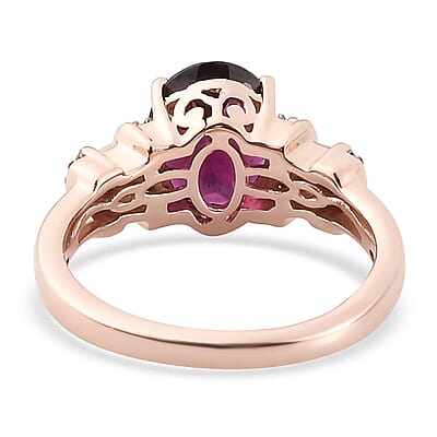 Orissa Rhodolite Garnet, Natural Champagne and White Diamond Ring in Vermeil Rose Gold Over Sterling Silver (Size 10.0) 2.25 ctw
